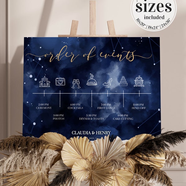 Celestial Wedding Timeline Sign Template, Starry Night Program Printable 066CE-WETISI
