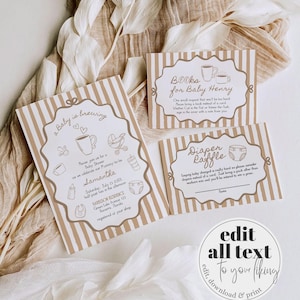 Handgetekende koffieboon baby shower uitnodiging suite, een baby brouwt baby strooi uitnodigen, Cafe Bebe afdrukbare partij sjabloon #070