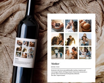 Editable Mothers Day Gift for Mom, Customized Photo Wine Label from Kids or Husband, Wine Basket Gift for Mother | Printable Template #022