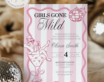 Girls Gone Mild Bachelorette Itinerary, Pajama Party Invitation, Spa Weekend Trip Template 076PI-BACHINV