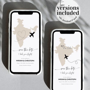 INDIA - Plantilla editable para guardar la fecha de la boda en un destino digital / Pasaporte con tarjeta de embarque / Invitación para bodas de viaje #072w