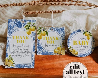 Limoncello Favor Tags Template, Amalfi Lemon Thank You Labels Sticker Cupcake Topper 102LE-TLST