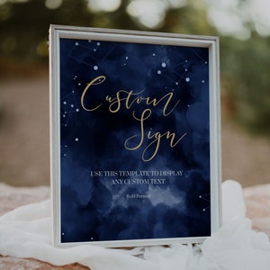 Custom Sign for Celestial Wedding Bridal- or Baby Shower, 8x10 portrait or landscape editable template instant download #066