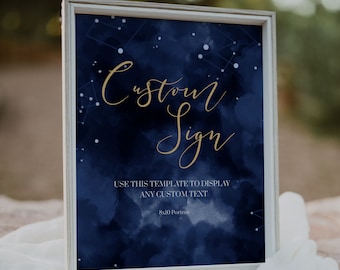 Custom Sign for Celestial Wedding Bridal- or Baby Shower, 8x10 portrait or landscape editable template instant download #066