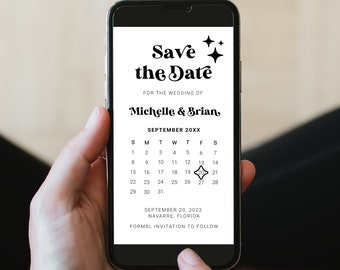 Retro 70s Save the Date, Groovy Vintage Wedding Invitation Editable Printable Calendar Template 065B-PSTDC