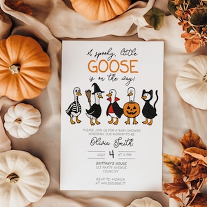Spooky Goose Invite for a Halloween Silly Goose Baby Shower Invitation Editable Goose Theme Fall Killer Party Template #072