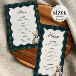 Klasyczny Vintage Ralph Polo Menu Card Template, Luksusowy Bear Table Menu, Wydrukowany Teddy Bear Plaid Elegancki Motyw Dekoracji Szablon #068
