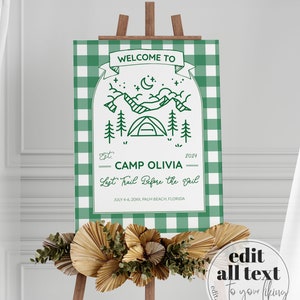 Camping Bachelorette Welcome Sign for Girls Trip to National Park Camp Bach Party Sign Custom Glamping Decor Sign Printable Template #072