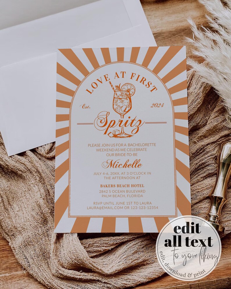 Italian Spritz Bachelorette Itinerary, Love at First Spritz Weekend Party Template 027AS-BACHINV image 14