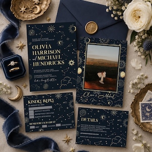 Tarot Wedding Invitation Suite Template, Celestial Moon and Stars Printable 063CE-WEINV