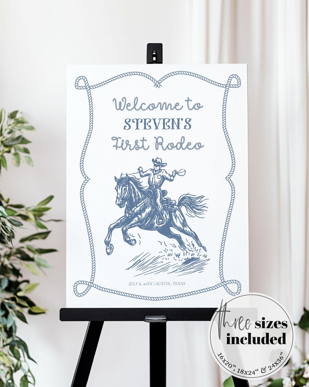 My First Rodeo Sign Post My First Rodeo Welcome Sign, Blue Cowboy First Birthday Western Decor ...