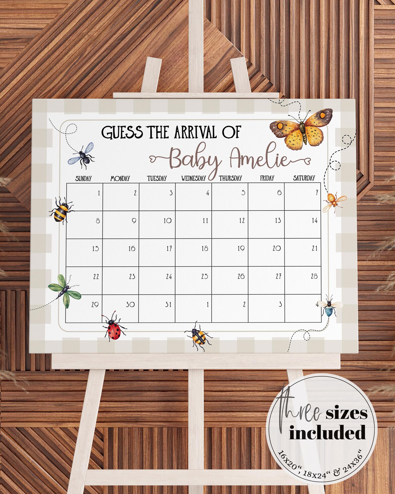 Lovebug Guess Baby’s Arrival Game Sign, Butterfly Bug Baby Shower Due ...