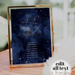 Celestial Seating Chart Cards Zodiac Constellation Wedding Table Numbers Cosmic Editable Template 066CE-SEAT