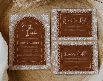 Cielito Lindo Baby Shower Invitation, Editable Gender Neutral Mexican themed Baby Shower Invite, White Talavera Papel Picado Template #067