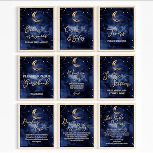 Bewerkbare maan babyshower tekenbundel, Celestial Cloud Nine babyshowerbord, Twinkle Little Star babyshower, afdrukbare sjabloon #066
