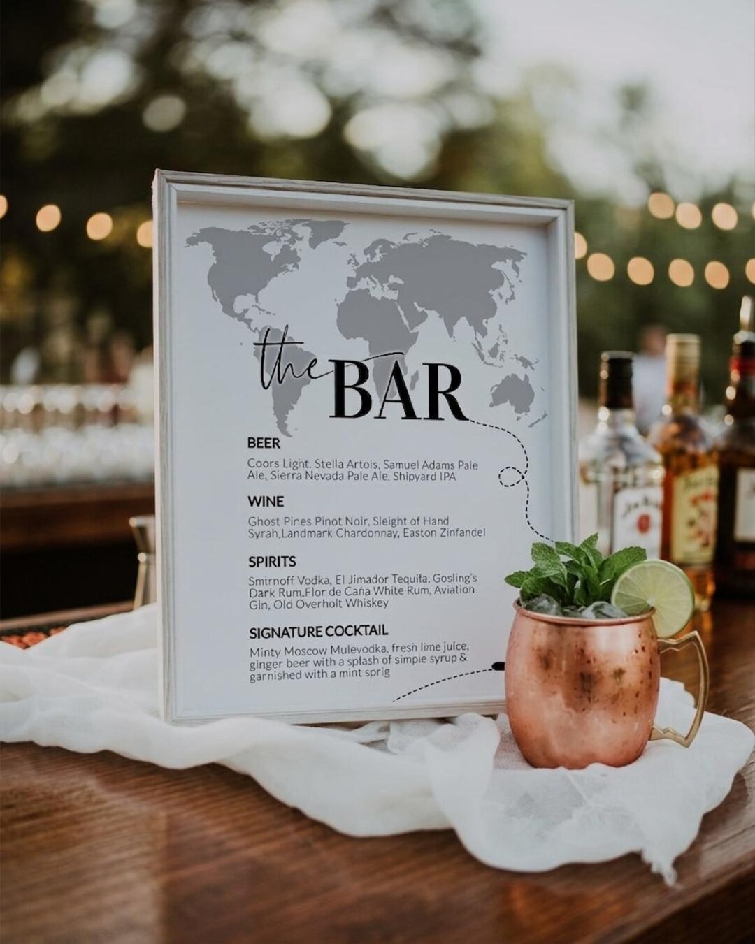 Destination Wedding Bar Menu Sign, Travel Themed Cocktail Printable ...