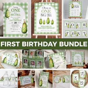 Pickle First Birthday Bundle Template, One Big Dill Party Invitation and Decor Set 012PI-BBUNDLE afbeelding 1