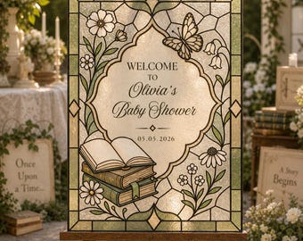Faux Stained Glass Baby Shower Welcome Sign, Storybook Book Theme DIY Acrylic Template 035STGL-WLCM