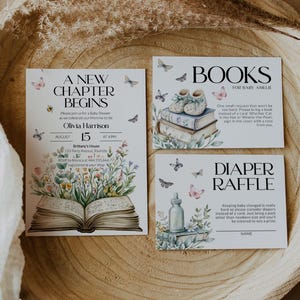 A New Chapter Storybook Baby Shower Invitation, Gender Neutral Wildflower Butterfly Party Template 077ST-BSINV