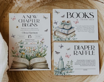 A New Chapter Begins Baby Shower Invitation, Gender Neutral Storybook Baby Shower Invite, Wildflower Butterfly Themed Party Template #068