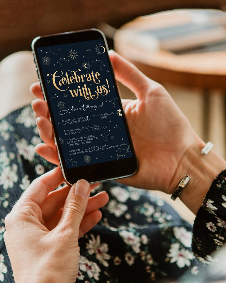 Moon and Stars Birthday Invitation to Send via Text on Phone Etsy