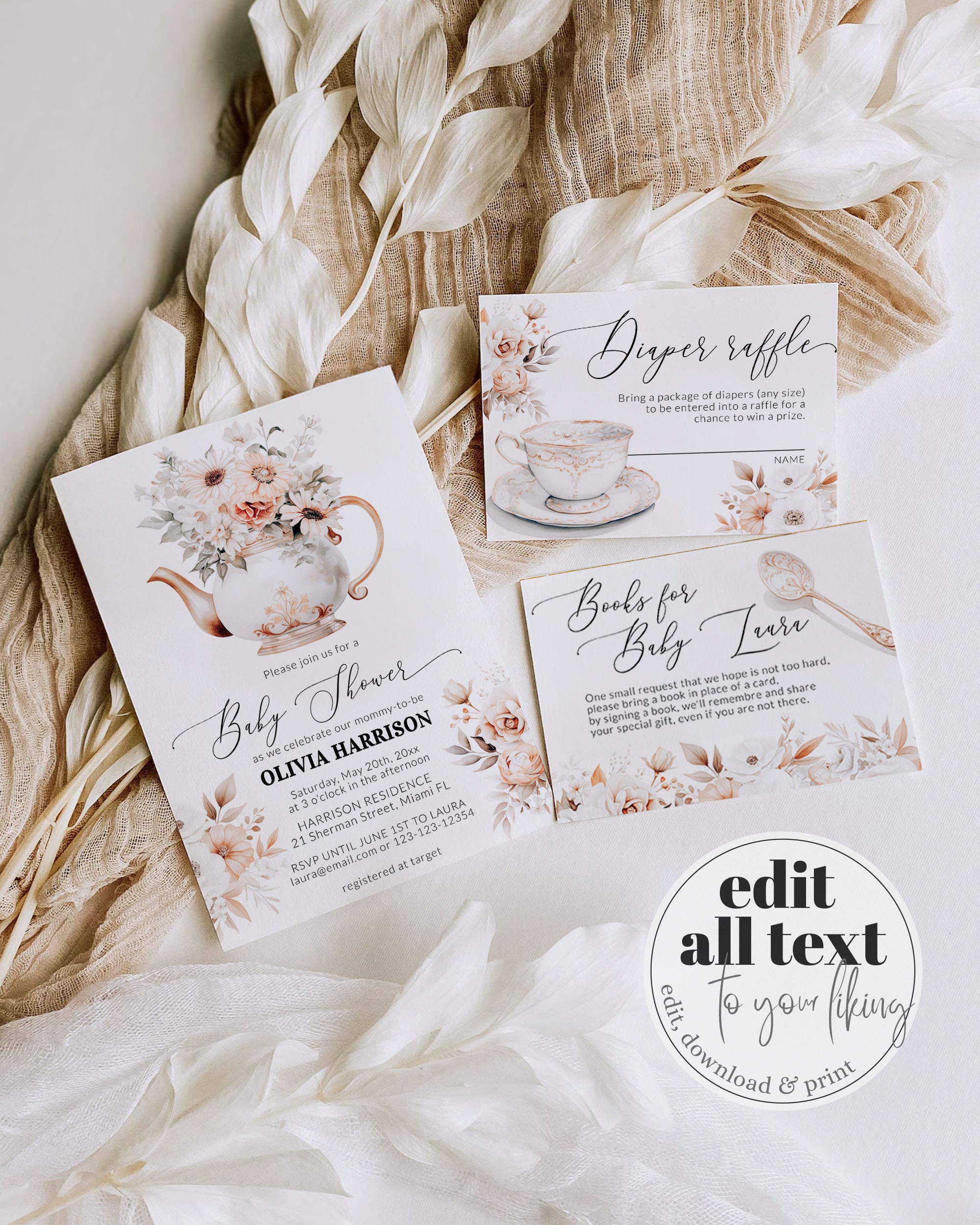 Tea Party Baby Shower Invitation Cottagecore Par Tea Couples Printable  Garden Vintage Editable #073 - Etsy, image size:2000x2500