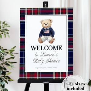 Vintage Classic Teddy Bear Baby Shower Welcome Sign Polo Baby Shower Decorations Sign Boy Luxury Bear Baby Shower Welcome Sign Template #068