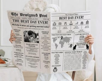 Wedding Newspaper Program Timeline And Crossword Puzzle Modern Wedding Infographic Printable Template
