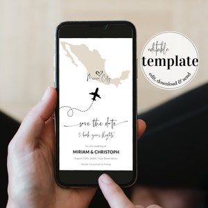 MEXICO Digital Destination Wedding Save the Date | Uitnodiging instapkaart paspoort | Reishuwelijksuitnodiging | Bewerkbare sjabloon #072w