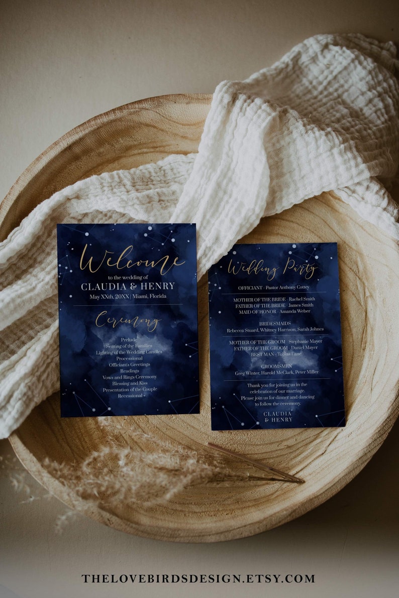 Celestial Starry Night Wedding Program Template Moon Wedding - Etsy