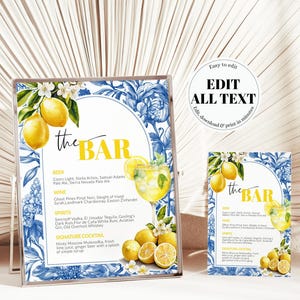 Limoncello Spritz Bar Menu Template, Citrus Lemon Amalfi Coast Bridal Shower Sign 102LE-BAME image 5