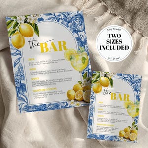 Limoncello Spritz Bar Menu Template, Citrus Lemon Amalfi Coast Bridal Shower Sign 102LE-BAME image 13