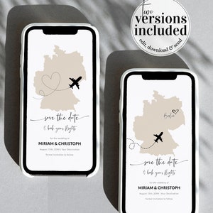 ALEMANIA Plantilla editable para guardar la fecha de la boda digital en el destino / Pasaporte con tarjeta de embarque / Invitación para bodas de viaje #072w