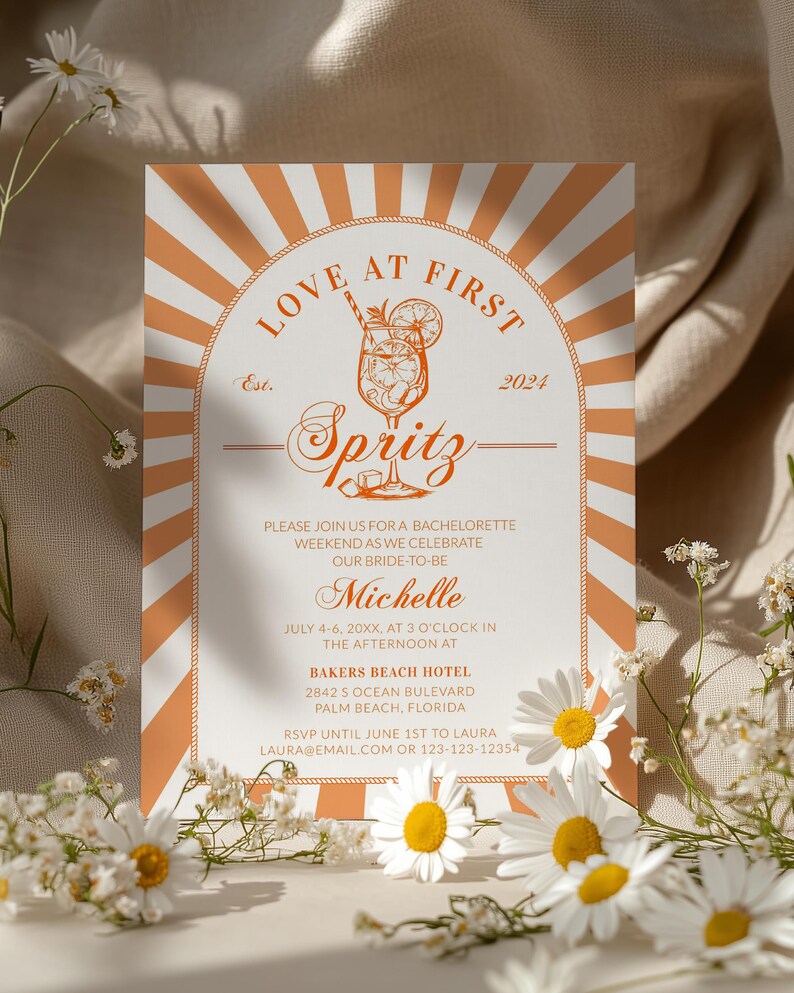 Italian Spritz Bachelorette Itinerary, Love at First Spritz Weekend Party Template 027AS-BACHINV image 11