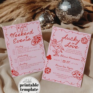 Invitation EVJF manuscrite porte-bonheur, douche nuptiale de Las Vegas filles voyage Bach week-end itinéraire modèle imprimable inviter #072