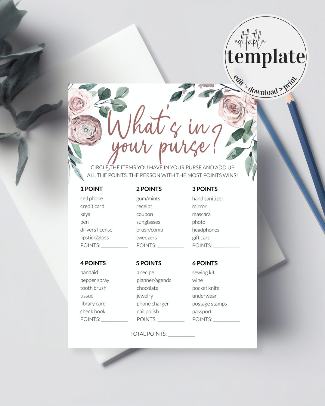 Bridal Shower Game: Whats in Your Purse Printable Template - Etsy