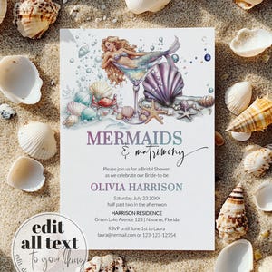 Last Splash Bridal Shower Invitation Template, Mermaid & Matrimony Bachelorette Party Invite Girls Weekend Trip Tropical Beach Swim #070