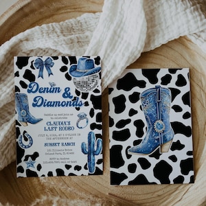 Blue Jeans Denim & Diamanten Brautdusche Einladung, letzte Rodeo Cowgirl Bachelorette einladen, lassen Sie uns ungezogen Western Disco Printable #022 bekommen