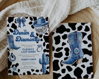 Denim and Diamonds Bridal Shower Invitation, Last Rodeo Cowgirl Disco Printable 022BLDC-BRSINV