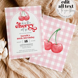 Cherry 1. Geburtstagseinladung Cherry On Top 1. Geburtstag einladen Kokette Bögen, Kirschen Sommer 1. Geburtstagsparty Printable Vorlage #068