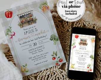 Farmers Market First Birthday Invitation, Locally Grown Gender Neutral Template 003LG-BINV