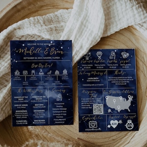 Celestial Wedding Programs Template with Infographic Timeline Itinerary & more for Moon and Stars themed Wedding | Printable Template #066