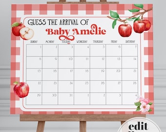 Apple of Our Eye Guess Baby’s Due Date Game Sign, Baby Shower Template 092AP-GUDD
