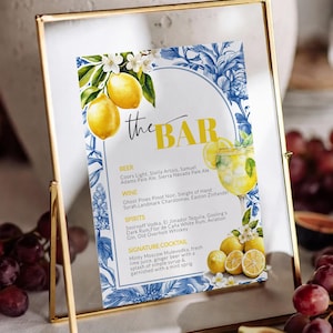 Limoncello Spritz Bar Menu Template, Citrus Lemon Amalfi Coast Bridal Shower Sign 102LE-BAME image 8