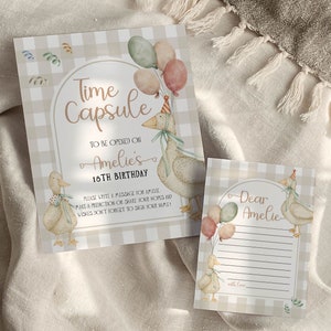 Capsule temporelle One Silly Goose pour le premier anniversaire, signe capsule sur le thème de Silly Goose pour garçons & carte, modèle imprimable #068, décoration naturelle