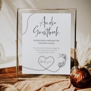 Audio Guest Book Sign | Leave a Message After the Tone Telephone Guestbook Sign | Modern Minimalist Wedding Decor | Printable Template #072