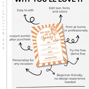 Italian Spritz Bar Menu, Citrus Cocktail Sign, Editable Printable Summer Party Decor Template 027AS-BAME imagem 2