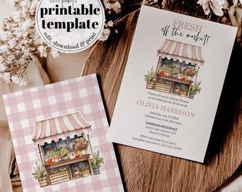 Pink Bridal Shower Invitation, Fresh Off the Market Blush Watercolor Invite, Editable Template 003FM-BRSINV