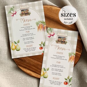 Lokaal geteelde menukaart voor boerenmarkt Babyshowerversieringen, vegetarische drankenkaart of voedselmenu Afdrukbare sjabloon Genderneutraal #068