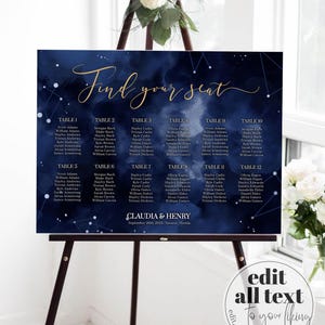 Celestial Seating Chart Template, Constellation Star Wedding Reception Sign 066CE-SEAT